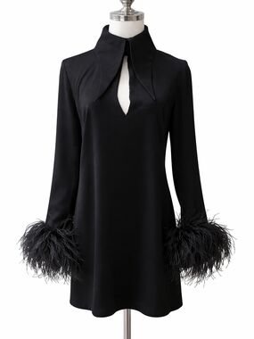 16Arlington Michelle Feather-Trimmed Mini Dress - Black (XS, UK 6)